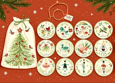 New 12 Days of Christmas Appetizer Plates w/ Stand and Bag Holiday Gift 14 Pcs - Image 1 of 4