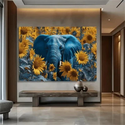 Quadro em Tela Elefante em Girassóis Pintura em Tela Arte em Parede Impressão Quadro em Tela - Imagem 1 de 3