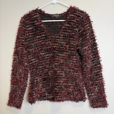 Suéter Karen Kane Talla S Vino Rojo Blanco Hebras Esponjoso Hada Capricho Barbie Foto 1 de 4