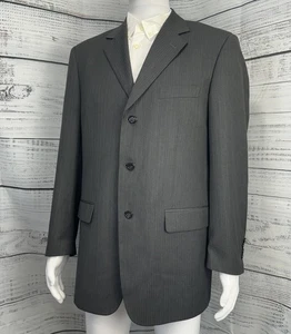 Oscar De La Renta Pinstripe Wool Blazer Black Gray 2-Button Sport Coat Sz 44R - Picture 1 of 22