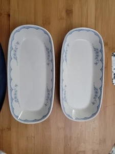 (2) Homer Laughlin Bone China Blue Flowers Rectangle 10" X 4.5" Oval Baking Dish - Picture 1 of 3