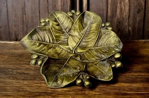 Vintage Solid Brass HEAVY Lemon Leaves Footed Trinket Dish CHC H5903 - Picture 1 of 8