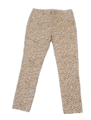 Michael Kors Pants Woman's Size 8 Button Tan White Print Casual Dress Bottoms  - Image 1 of 4