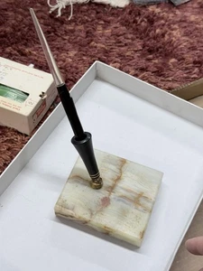 Vintage Sheaffers & Esterbrook 9550 Ivory Marble Desk Fountain Pen Holder 2 Pens - Picture 1 of 14