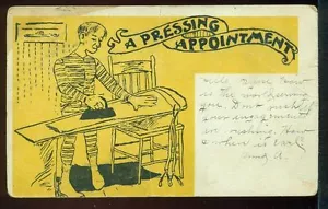 1906 UN APPUNTAMENTO PRESSANTE Uomo in pantaloni lunghi Johns ferri cartolina fumetto d'epoca - Foto 1 di 1