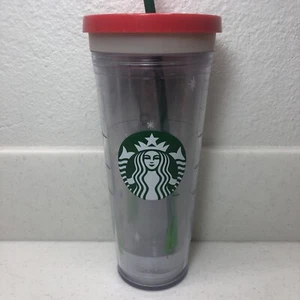 Vaso Starbucks Holiday Trees 2011 24 oz Venti acrílico transparente tapa roja ¡Envío gratuito! - Imagen 1 de 10