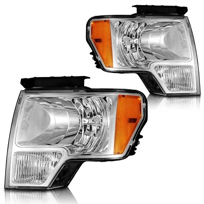 Pair Headlights For 2009-2014 Ford F-150 F150 Pickup Chrome Housing w/o Bulbs - Imagem 1 de 4