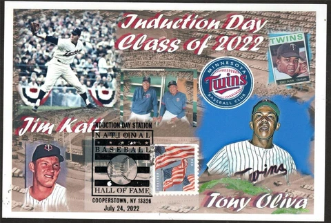 Tony Oliva Jim Katt 2022 HoF Induction Post Card Size with Cancel July 24 2022 Cover