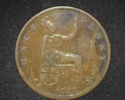 GREAT BRITAIN 1891 HALF-PENNY KM754 VERY GOOD ~F018 - Image 1 of 2