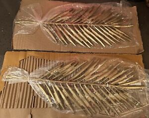 New Lot Of 2 Metal Wall Hanging Tropical Palm Leaf Leaves Gold 18.5” X 7”