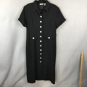 Mosaic Maxi Dress Womens 16 Black Shell Button Front Career Office Classic NEW - Picture 1 of 16