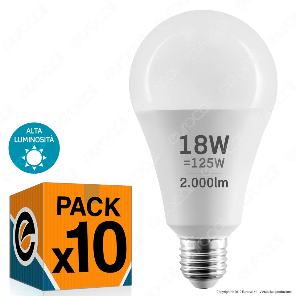 10 LAMPADINE LED E27 18W Goccia Lampade Bulb A80 2000 lumens 3000K 4000K 6400K - Immagine 1 di 1