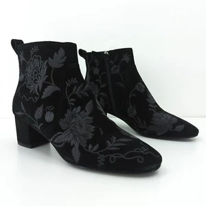 JOHNNY WAS Women 8 Embroidered Boots Booties Black Suede Block Heel Floral NEW - Picture 1 of 9