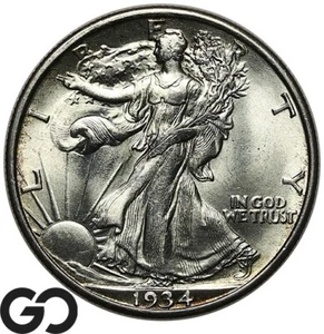 1934 Walking Liberty Half Dollar, Lustrous Solid Gem BU++ Better Date - Picture 1 of 3