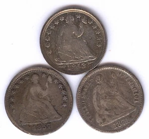 (THREE) 3 -Seated Liberty Half Dimes + 1853, 1857, 1871 + No Reserve! - Picture 1 of 2