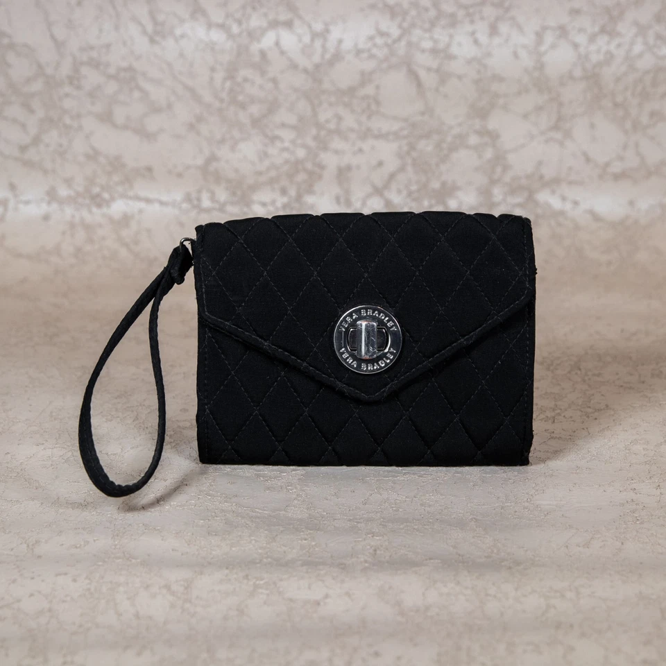 Vera Bradley Wristlet Wallet Black Quilted with Animal Print Interior - Image 1 of 4