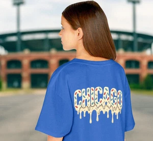 Chicago Cubs Inspired Kids Ice Cream Drip T-Shirt, Baseball, Youth Graphic Shirt - Picture 1 of 4