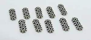 10 Pieces 925 Sterling Silver Spacer Beads 10x4mm Long 3 Hole Bali Silver Beads - Picture 1 of 2