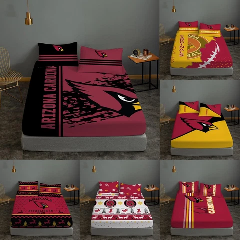 Arizona Cardinals 3PCS Bed Sheet Set Fitted Sheet Pillowcases Deep Pocket Gift Cover