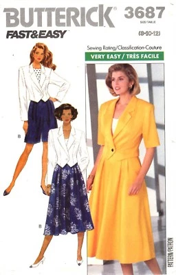 Butterick Sewing Pattern Women's JACKET SKIRT & SHORTS 3687 Sz 8-10-12 UNCUT - Image 1 of 4