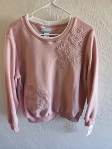 NWT Women's Alfred Dunner Pink Floral Cozy Fleece Sweatshirt Size Petite M - Picture 1 of 5