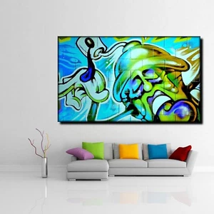 LEINWAND BILD ER XXL POP ART GRAFFITI ALIEN VINTAGE MAUER ABSTRAKT POSTER 150x90 - Bild 1 von 2