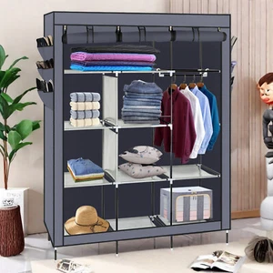 4-Tier Closet Storage Cabinet - Gray, Non-woven Fabric, Side Pockets & High Legs - Picture 1 of 24