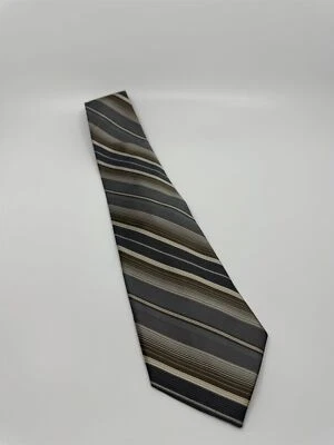 Corbata Campia Moda Para Hombres 100% Seda Hecha en EE. UU. Rayas Marrón/Beige/Gris Foto 1 de 4