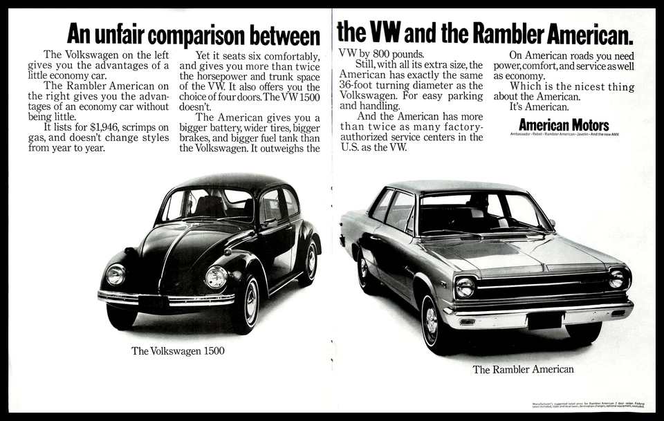 American Motors Rambler 1968 coche clásico vintage anuncio impreso Volkswagen 1500 años 60 Foto 1 de 1