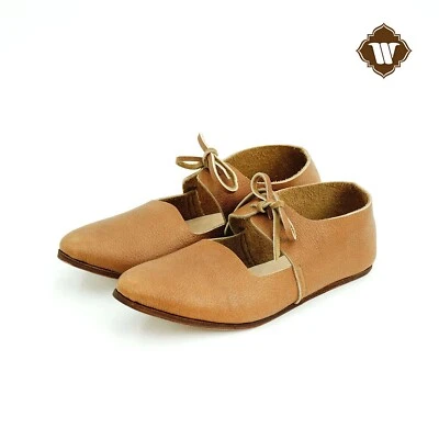 Zapatos de pestillo renacentistas medievales hechos a mano del siglo XV calzado de cuero Foto 1 de 4