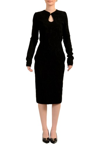 Abito donna Versace nero manica lunga barocco ALLOVER maglia maglione US M IT 42