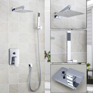 8" Rainfall Shower Head Square 2-Way Mixer Valve Hand Held Shower Faucet Tap Set - Picture 1 of 8