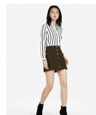 Falda Express Mujer Talla 0 Safari Snap Frontal Mini Verde Ejército Academia Nueva Foto 1 de 4