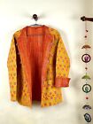 Indian Handmade Quilted Kantha Cotton Jacket Stylish Yellow Floral Women's Coat