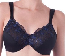 GO2BRAS Size 42 DDD Minimizer Underwire Bra w/ Embroidered Lace Trim Black New