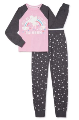 Acogedor Pijama Niñas Rosa Talla 12 Tejido Gofre Unicornio Parte Superior Parte Inferior Conjunto de 2 Piezas Foto 1 de 4