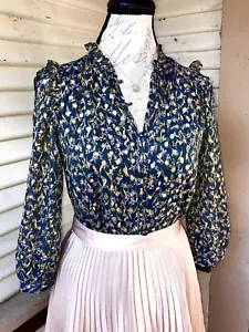 NWT! NEW $44 LAUREN CONRAD PRETTY FLORAL/GOLD METALLIC BLOUSE XS/7/8 - Picture 1 of 20
