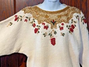VINTAGE CHRISTMAS SWEATER Eminent embellished sequined holiday knit jumper M 4B - Picture 1 of 9