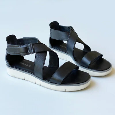 Sandalias de cuero negras Tsubo Eliah para mujer talla 7,5 cómodas deportivas gancho y bucle Foto 1 de 4