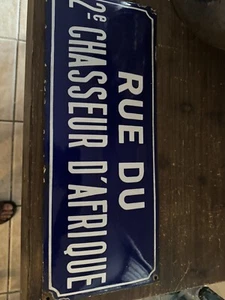 Genuine French Enamel Road / Street Sign Bombed ' White on Navy Blue - Picture 1 of 4