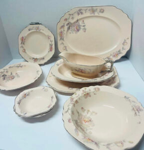 1930's CHINA SET 9 pieces  Vintage American Limoges ~  Peach Bio ~ Silver Moon