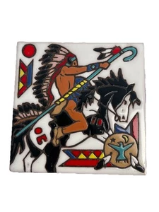 Vtg Southwestern Trivet Christine Fitzgerald Native American Indian Chief Horse - Picture 1 of 5