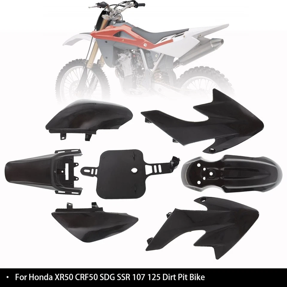 Carenagem de plástico preta para Honda XR50 CRF50 SDG SSR 107 125 Dirt Pit Bike - Imagem 1 de 4