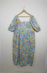 Women’s TU Midi Dress Size UK 24 Blue Floral Bohemian Boho Puff Sleeve Plus - Picture 1 of 8
