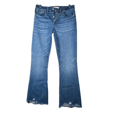 Madewell 牛仔裤 Cali Demi 靴子纽扣门襟破旧下摆喇叭蓝色 2 26 码 — 第 1/4 张图片