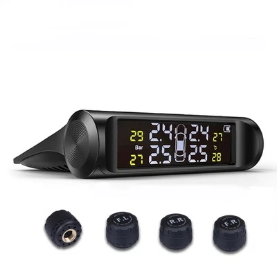 Solar Power Tire Pressure Monitoring System Wireless TPMS Monitor+Externa Sensor - Image 1 of 4