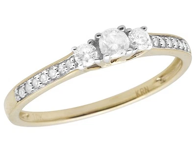 Anillo de compromiso de aniversario de diamantes reales de 3 piedras de oro amarillo de 10 quilates para dama de 0,25 quilates Foto 1 de 4