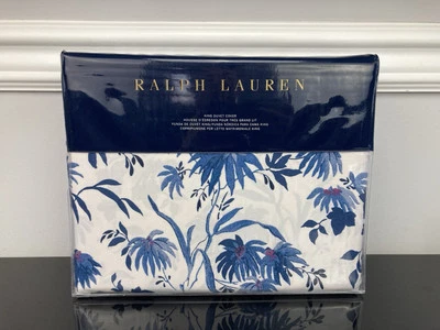 Funda nórdica floral Ralph Lauren Adelaide algodón satén azul marino blanco REY Foto 1 de 4