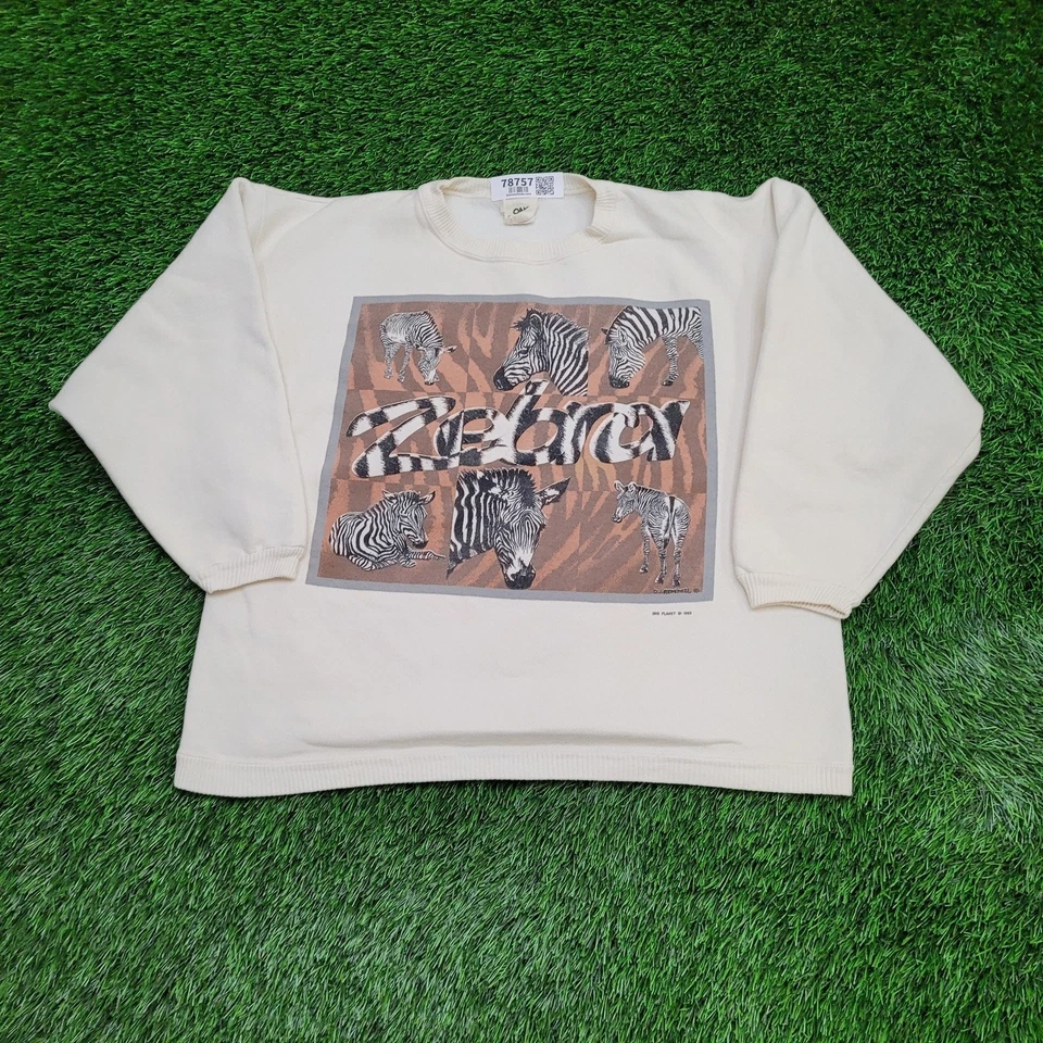 Vintage 1995 Zebra Sweatshirt Womens Large 22x24 Crop One-Planet - Image 1 of 4