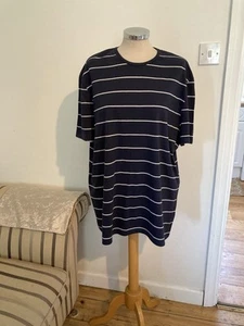 Size 48/50 Inch Cotton Mix Navy Blue & White Striped T Shirt By George - Picture 1 of 11